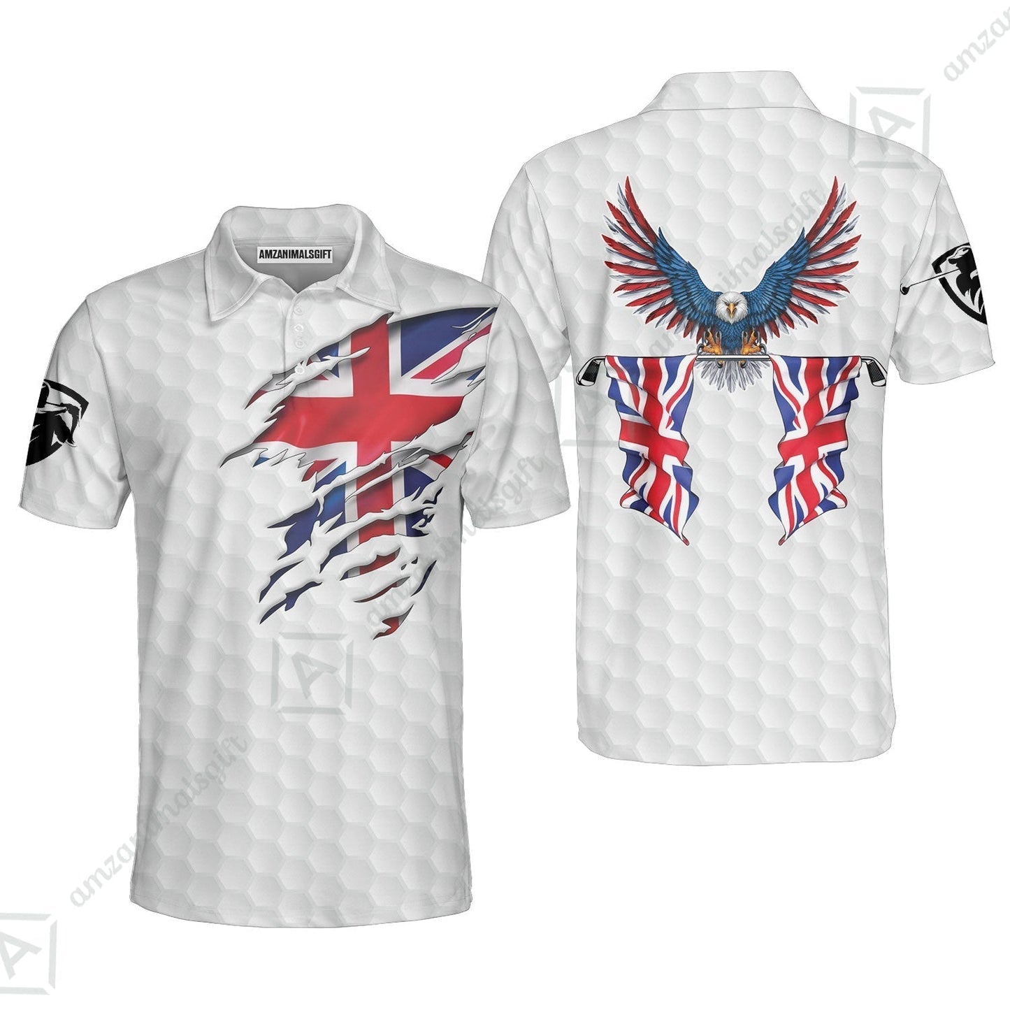 United Kingdom Eagle Flag T-Shirt, Golf Pattern Ripped Great Britain Jack Shirt, UK Golf T-Shirt