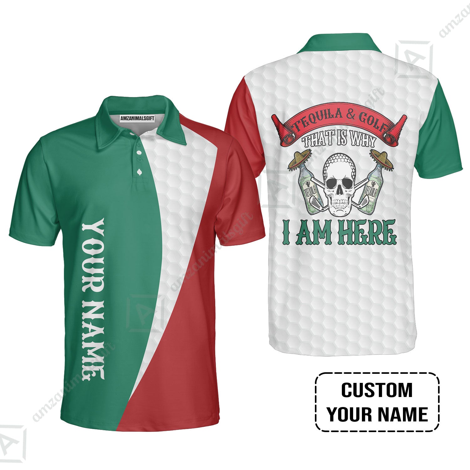 Custom Golf Men Polo Shirt - Golf Men Custom Name Polo Shirt, Tequila & Golf, Skull Golf Custom Polo Shirt - Perfect Polo Shirt For Men, Golfers