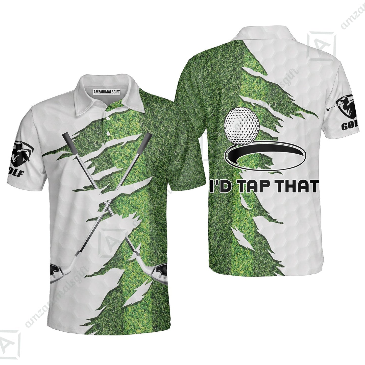 Green Golf Course Zip Polo Shirt, I'd Tap That Golf Zip Polo Shirt