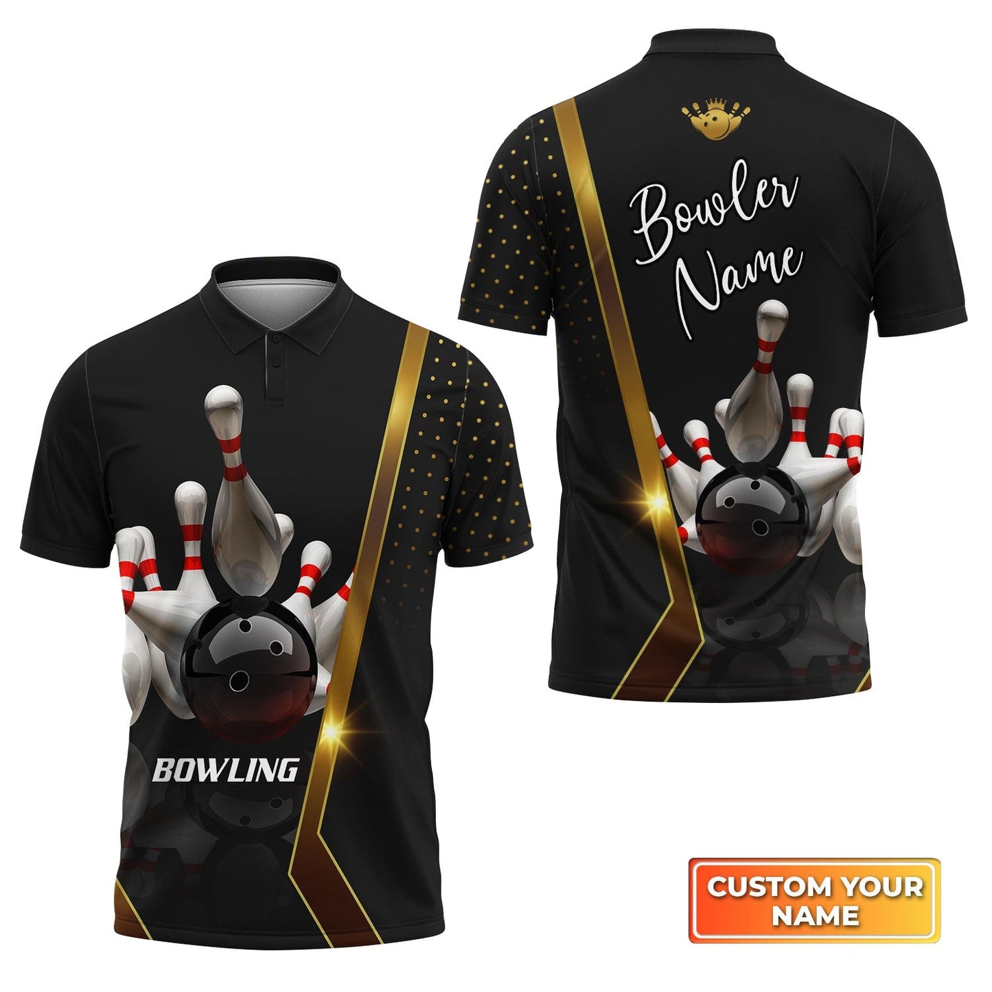 Customized Name Bowling Long Polo Shirt, Bowling Pin and Ball Personalized Bowling Long Polo Shirt