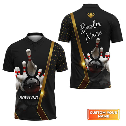 Customized Name Bowling Long Polo Shirt, Bowling Pin and Ball Personalized Bowling Long Polo Shirt