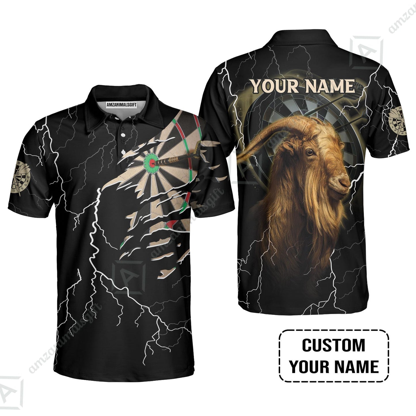 Customized Name Darts Zip Polo Shirt, Bullseye Dartboard Personalized Goat And Darts Zip Polo Shirt