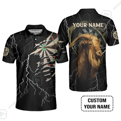 Customized Name Darts Zip Polo Shirt, Bullseye Dartboard Personalized Goat And Darts Zip Polo Shirt