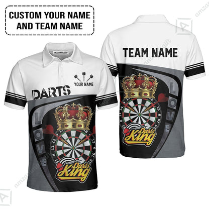 Customized Name & Text Darts Zip Polo Shirt, Darts King Personalized Name Darts Uniforms Zip Polo Shirt