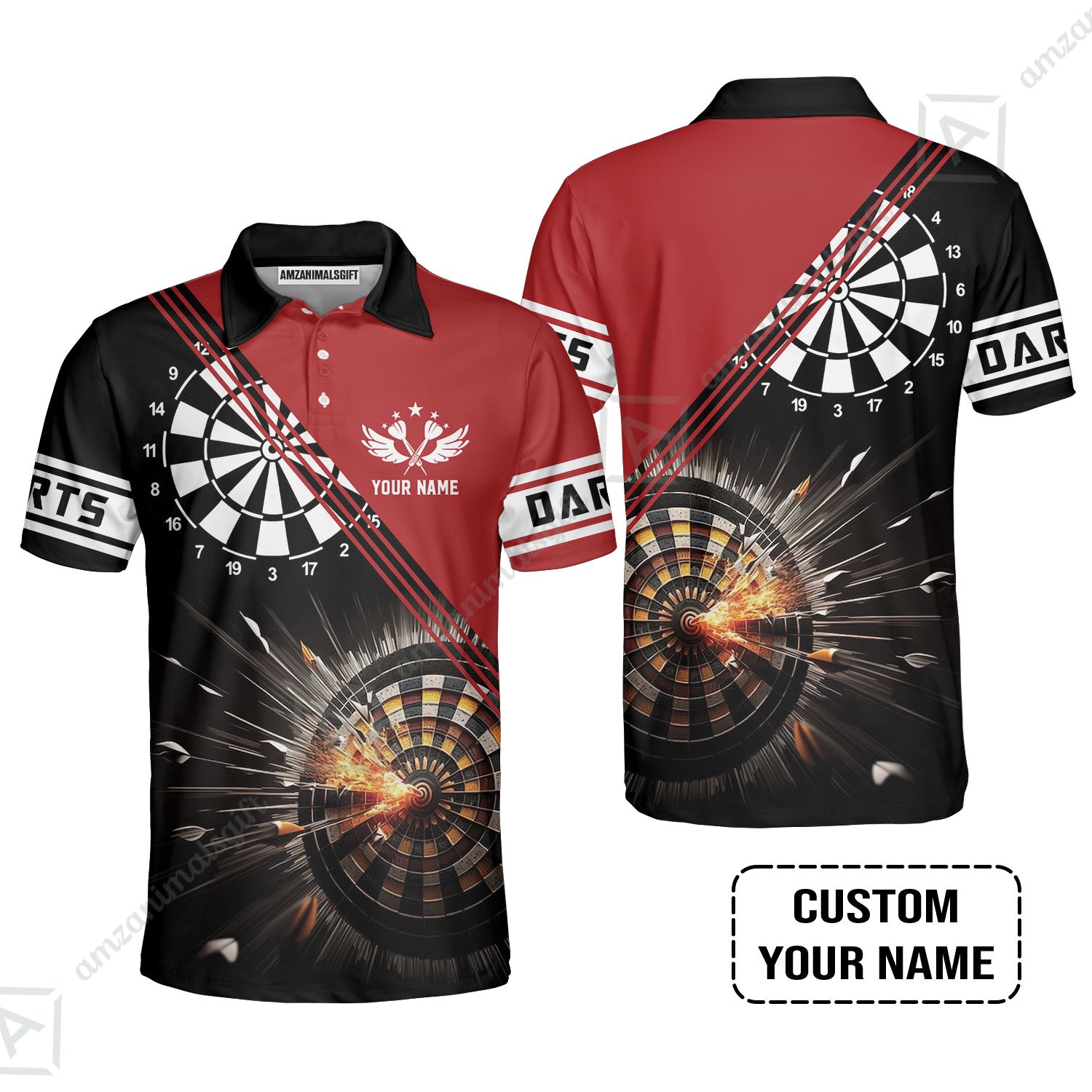 Customized Red Darts Men Polo Shirt, Custom Darts For Team Polo Shirt