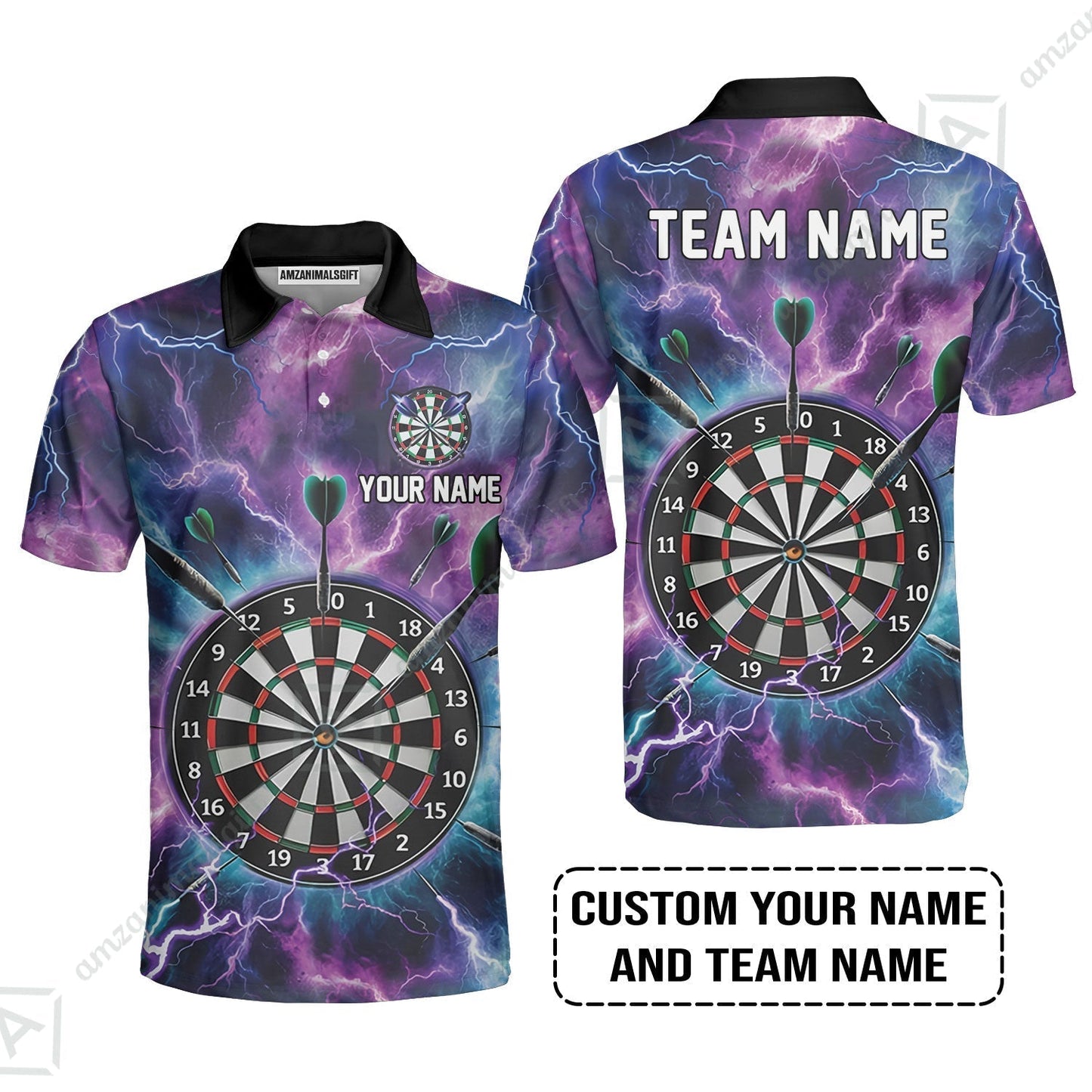 Personalized Darts Hoodie - Custom Name & Team Name Purple Thunder Lightning Hoodie
