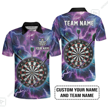Personalized Darts Zip Polo Shirt - Custom Name & Team Name Purple Thunder Lightning Zip Polo Shirt