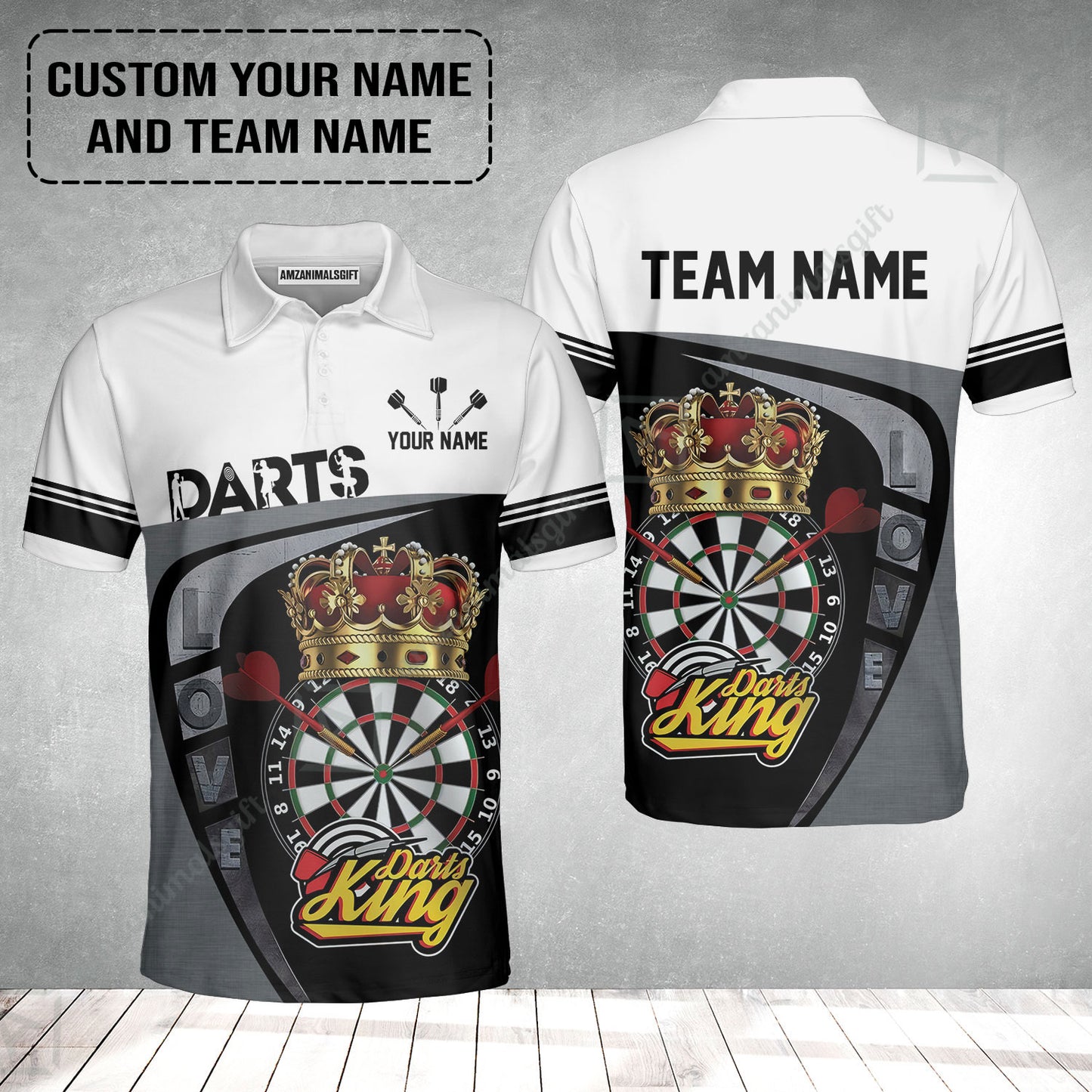 Customized Name & Text Darts Polo Shirt, Darts King Personalized Name Darts Uniforms Polo Shirt