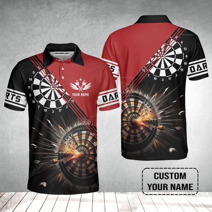 Customized Red Darts Men Polo Shirt, Custom Darts For Team Polo Shirt