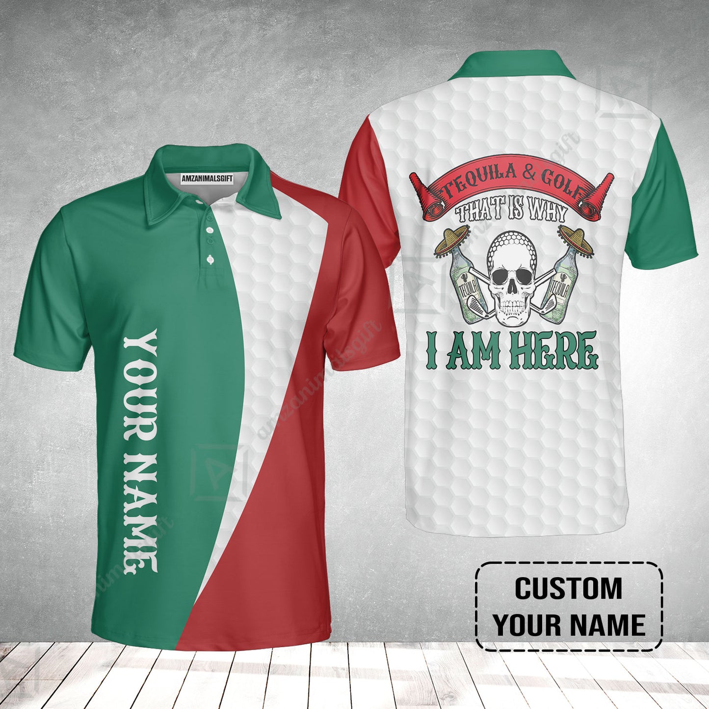 Custom Golf Men Polo Shirt - Golf Men Custom Name Polo Shirt, Tequila & Golf, Skull Golf Custom Polo Shirt - Perfect Polo Shirt For Men, Golfers
