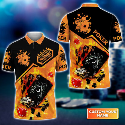 Customized Poker Polo Shirt, Poker Royal Flush On Fire Polo Shirts, Perfect Outfit For Poker Players