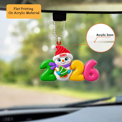 Personalized 2026 Keepsake Christmas Ornament, Cute Snowman Holding Tree Mascot, Custom Ornament Christmas Gift, Keychain, Car Ornament 