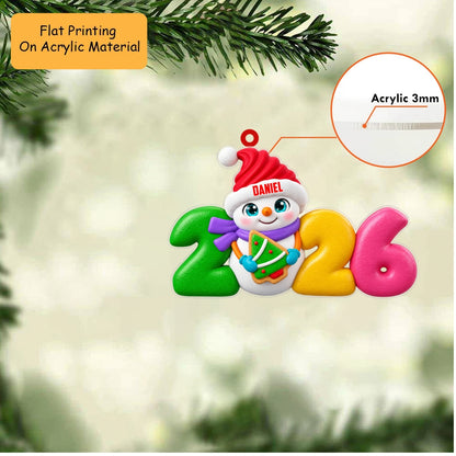 Personalized 2026 Keepsake Christmas Ornament, Cute Snowman Holding Tree Mascot, Custom Ornament Christmas Gift, Keychain, Car Ornament 