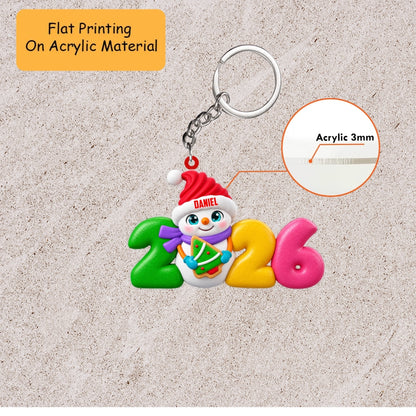 Personalized 2026 Keepsake Christmas Ornament, Cute Snowman Holding Tree Mascot, Custom Ornament Christmas Gift, Keychain, Car Ornament 