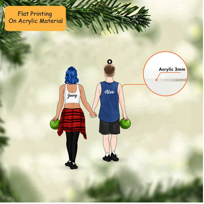 Personalized Bowling Date Christmas Ornament, Boyfriend And Girlfriend Holding Balls, Custom Ornament Christmas Gift, Keychain Bowling, Car Ornament Bowling