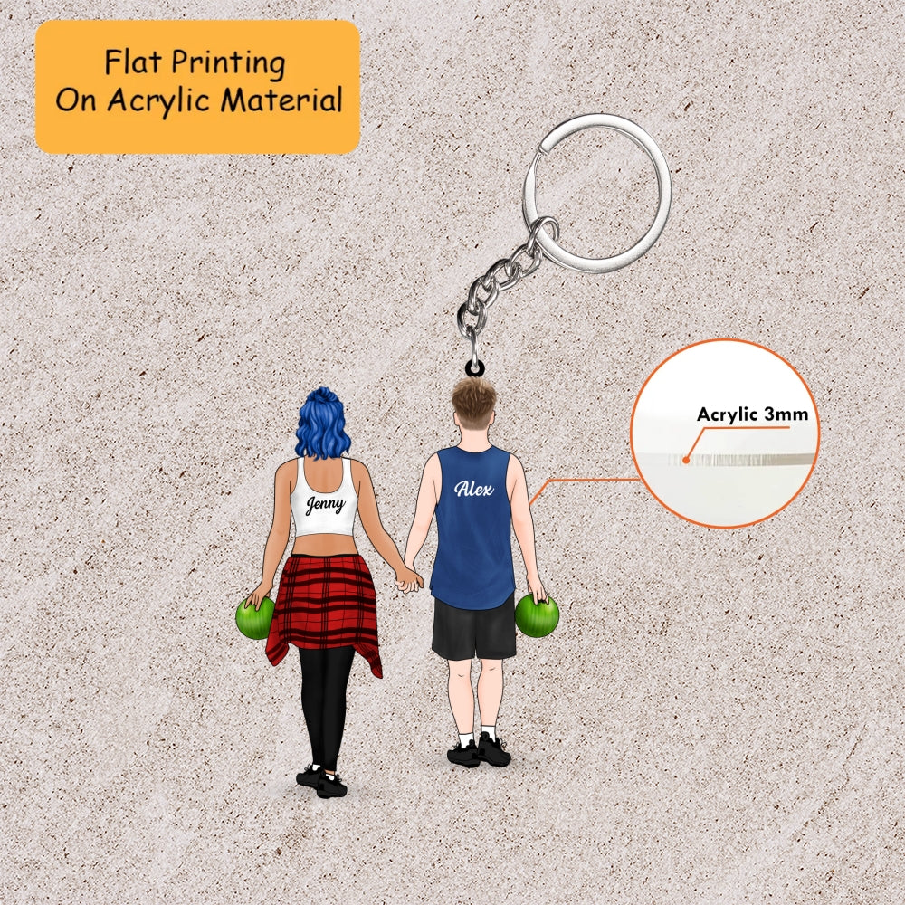 Personalized Bowling Date Christmas Ornament, Boyfriend And Girlfriend Holding Balls, Custom Ornament Christmas Gift, Keychain Bowling, Car Ornament Bowling