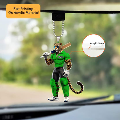 Personalized Cricket Christmas Ornament, Muscular Leopard Cricket Mascot, Custom Ornament Christmas Gift, Keychain Bowling, Car Ornament Bowling