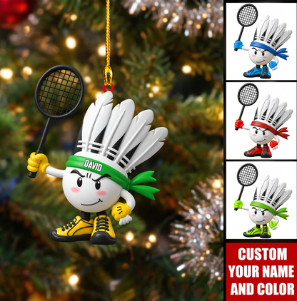 Personalized Badminton Christmas Ornament, Fierce Shuttlecock Mascot With Racket, Custom Ornament Christmas Gift, Keychain Badminton, Car Ornament Badminton