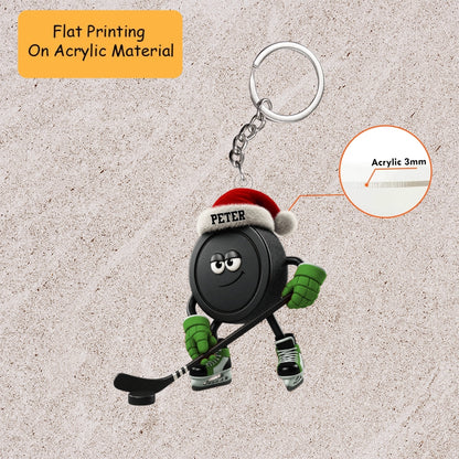 Personalized Ice Hockey Christmas Ornament, Puck Mascot With Stick, Custom Ornament Christmas Gift, Keychain Bowling, Car Ornament Bowling