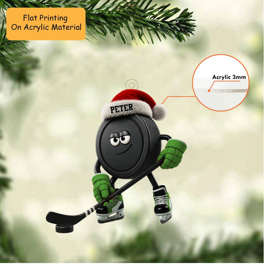 Personalized Ice Hockey Christmas Ornament, Puck Mascot With Stick, Custom Ornament Christmas Gift, Keychain Bowling, Car Ornament Bowling