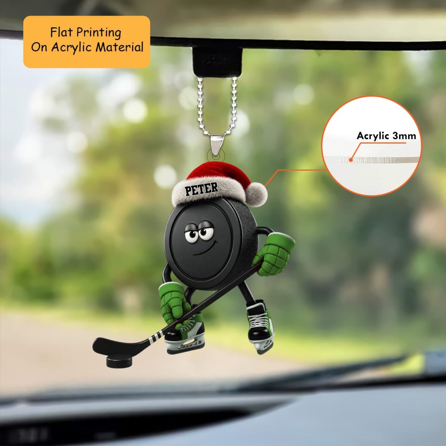 Personalized Ice Hockey Christmas Ornament, Puck Mascot With Stick, Custom Ornament Christmas Gift, Keychain Bowling, Car Ornament Bowling
