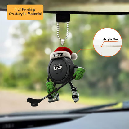 Personalized Ice Hockey Christmas Ornament, Puck Mascot With Stick, Custom Ornament Christmas Gift, Keychain Bowling, Car Ornament Bowling