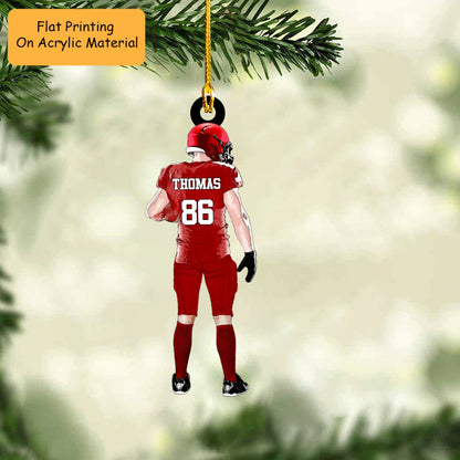 Personalized American Football Back View Player Hold Ball Acrylic Ornament, Ornament Gifts For Son, Grandson, Football Lovers