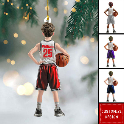 Personalized Basketball Kid Boy Player Flat Acrylic Ornament, Ornament Gifts For Son, Grandson, Basketball Players