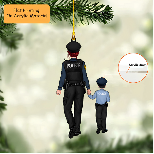 Personalized Christmas Ornament, Police Mom With Kids, Custom Ornament Christmas Gift, Keychain Christmas, Car Ornament Christmas
