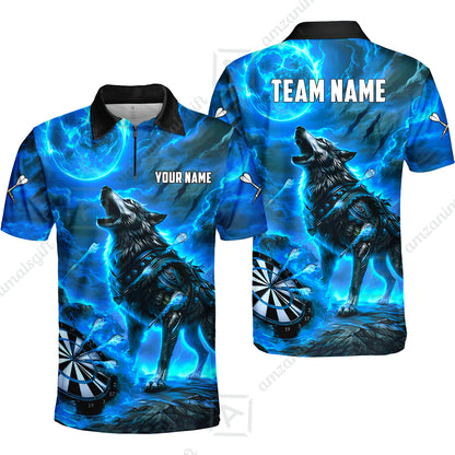 Custom Darts Team Jersey, Personalized Flaming Wolf Jersey Shirt For Players With Name & Team Name