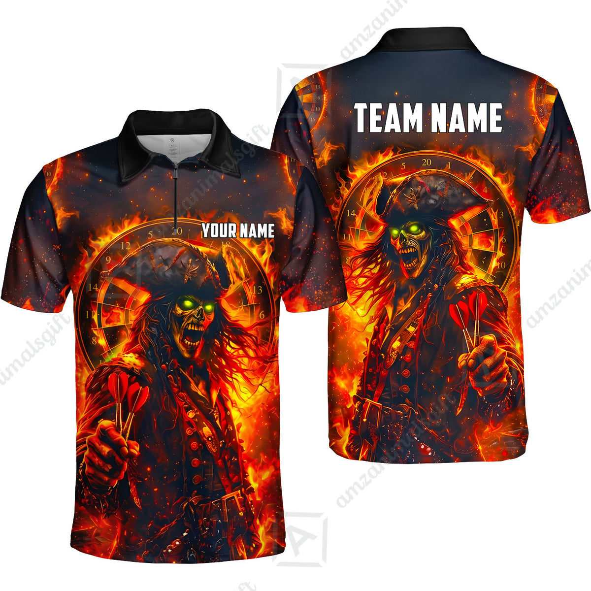 Custom Darts Jersey Polo Shirt, Ghost Pirate, Custom Dart Jersey Team Shirt For Players With Name & Team Name