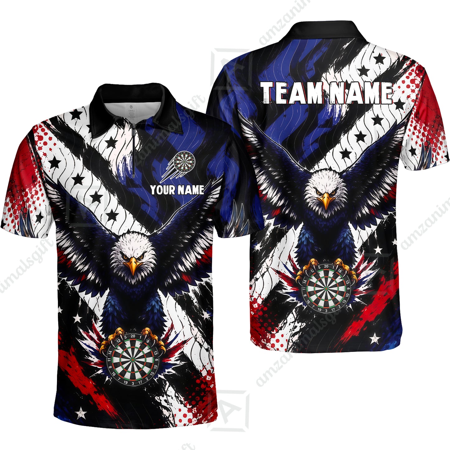 Custom Dart Jersey Team Shirt For Players, American Flag and Eagle Hold Board, Personalize Name and Team Name