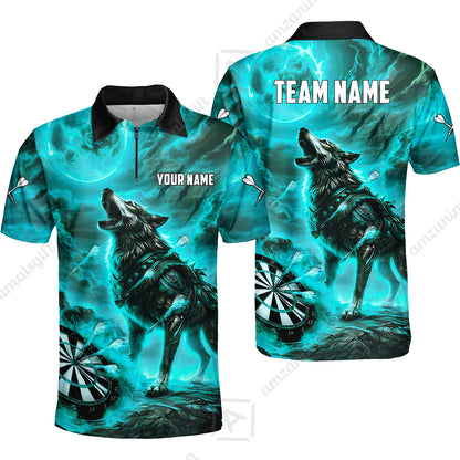 Custom Darts Team Jersey, Personalized Flaming Wolf Jersey Shirt For Players With Name & Team Name