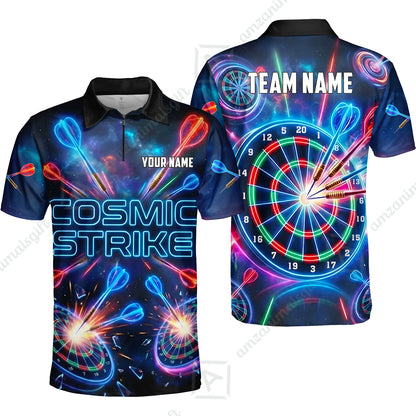 Custom Darts Team Jersey, Personalized Neon Galaxy Strike Darts Polo Shirt For Players With Name & Team Name