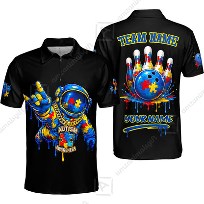 Customized Rainbow Puzzle Astronaut Awareness Bowling Jersey, Custom Name And Team Name For Bowlers