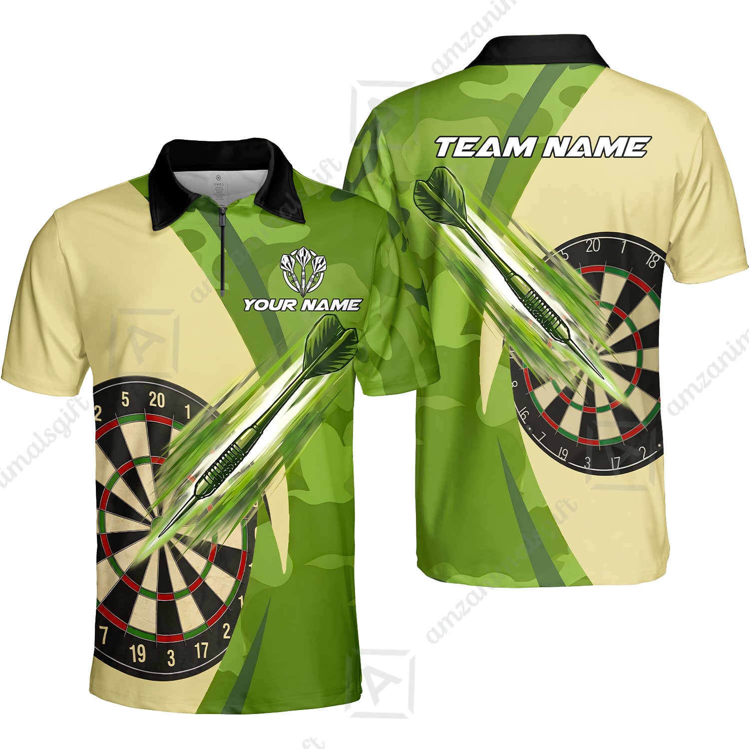 Quarter-Zip Polo Shirt||Green