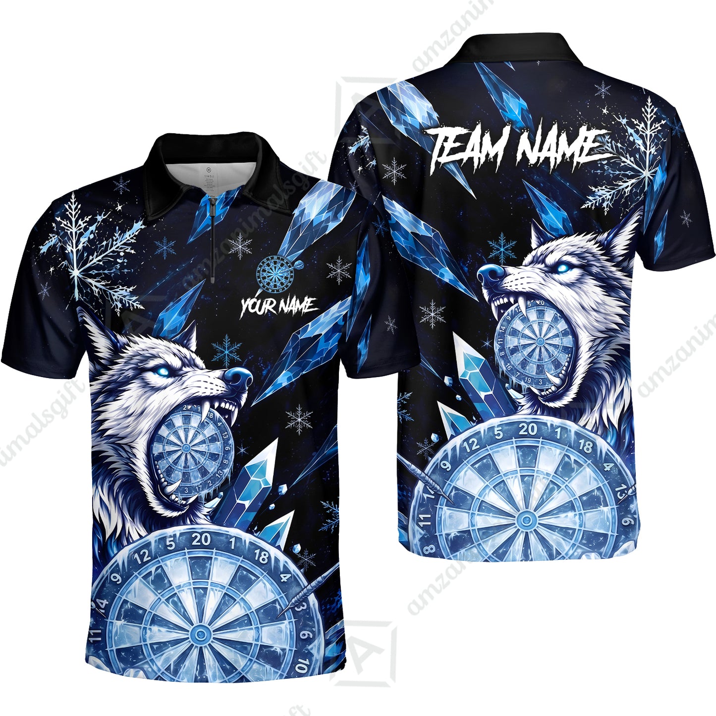 Customized Ice Wolf Crystal Winter Mascot Darts Jersey, Personalized Name And Team Name For Players