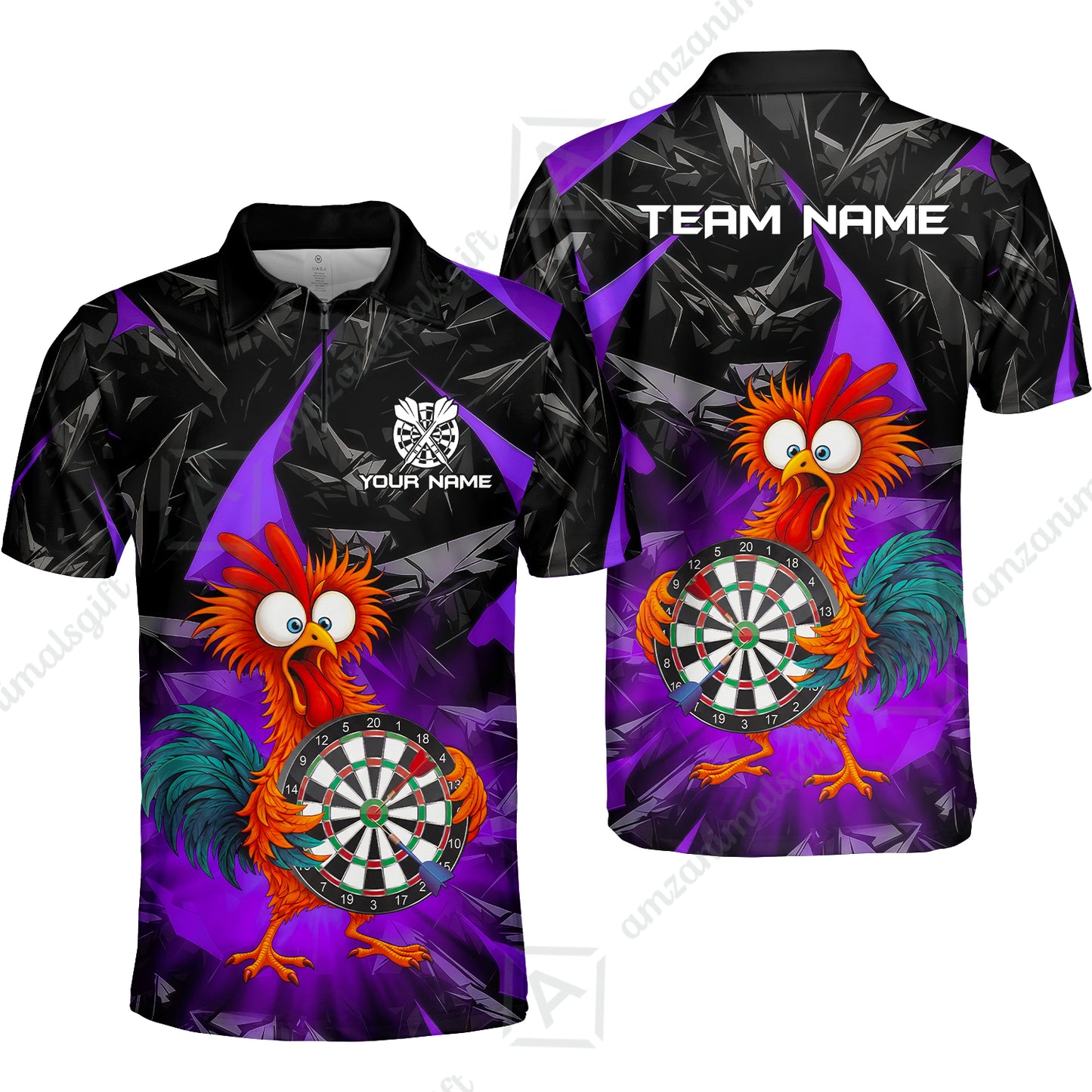 Custom Darts Team Jersey, Personalized Funky Rooster Dart Shirt For Players With Name & Team Name
