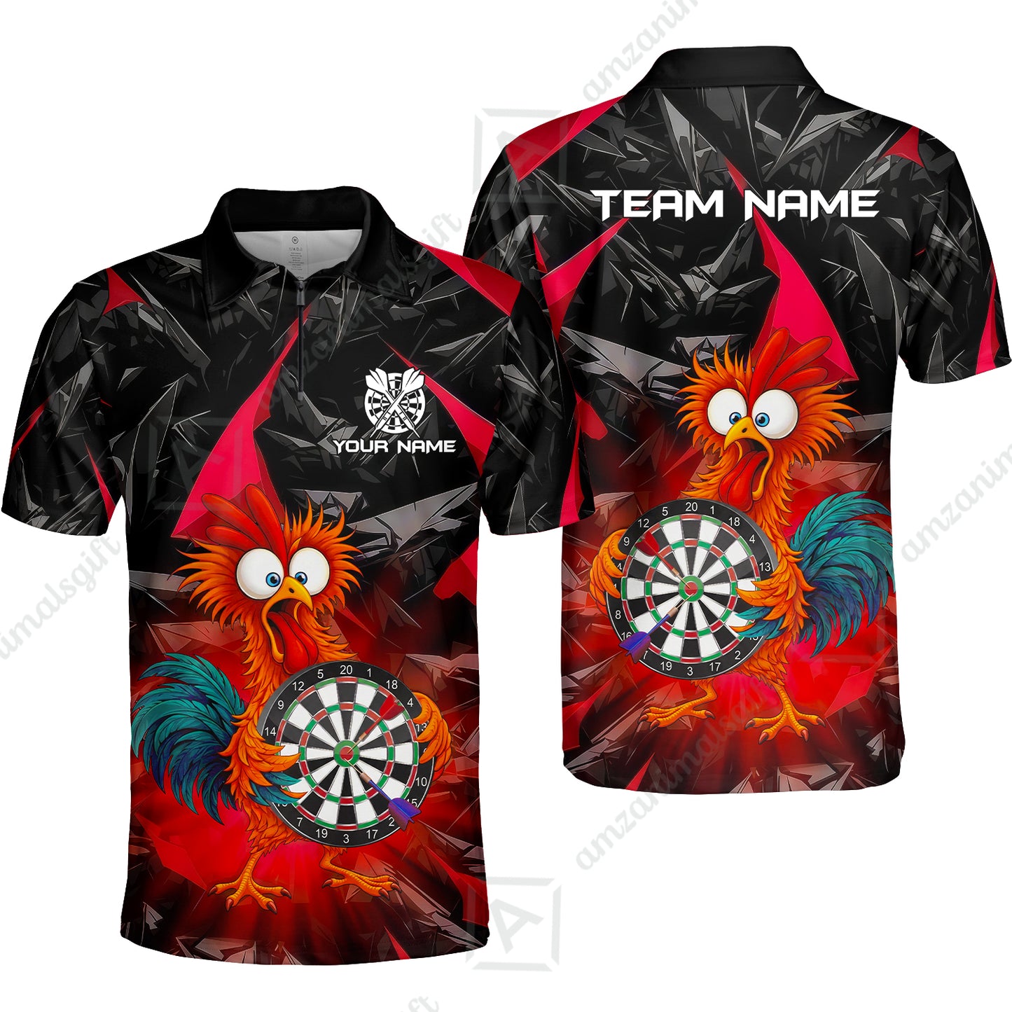 Custom Darts Team Jersey, Personalized Funky Rooster Dart Shirt For Players With Name & Team Name