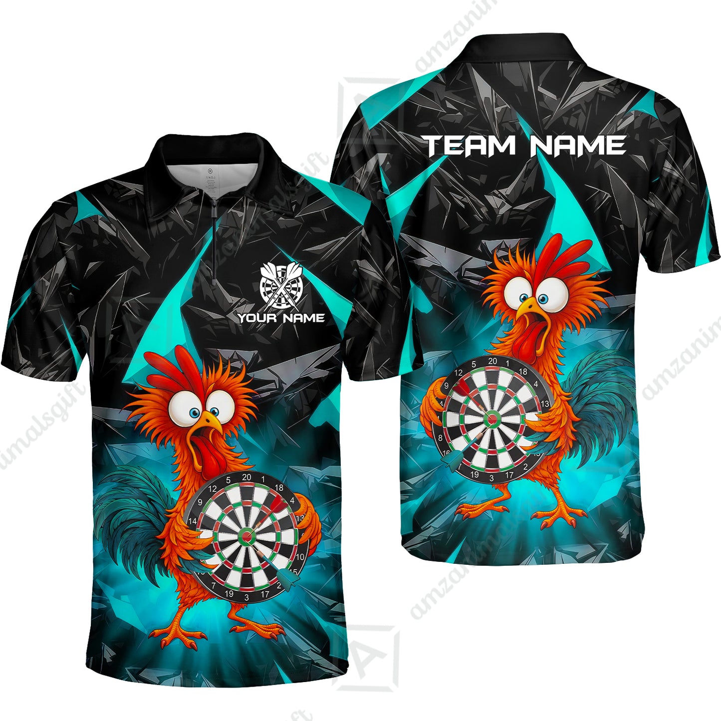 Custom Darts Team Jersey, Personalized Funky Rooster Dart Shirt For Players With Name & Team Name