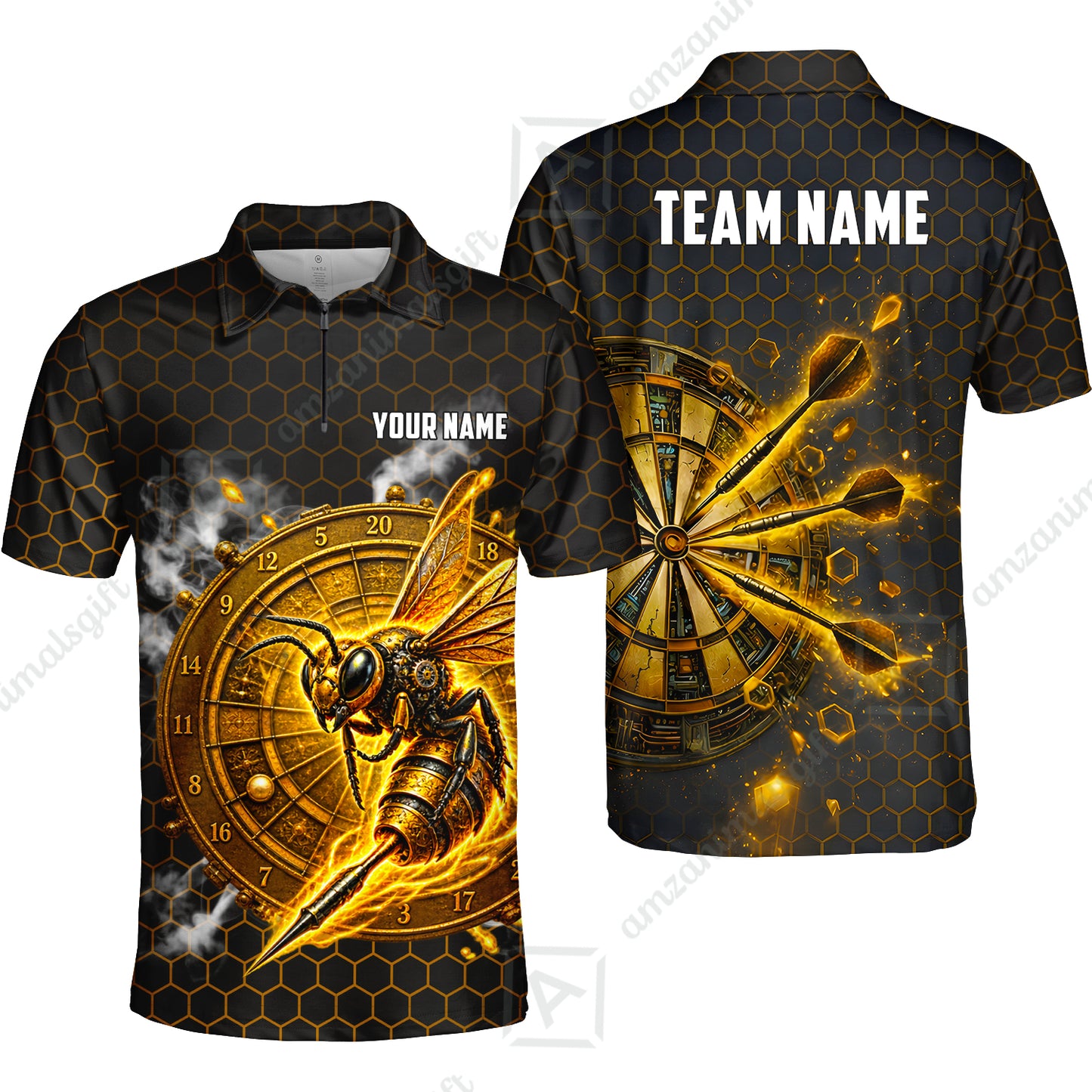 Custom Darts Team Jersey, Personalized Bee Strike Dart Polo Shirt For Players With Name & Team Name