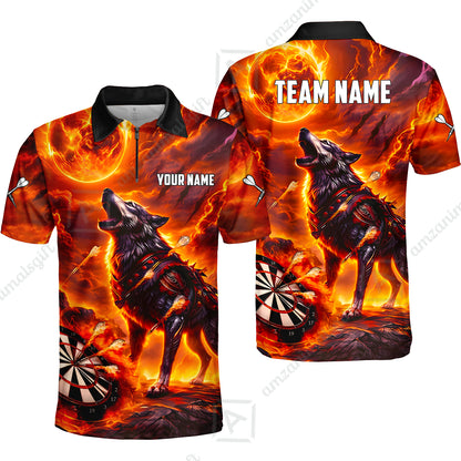 Custom Darts Team Jersey, Personalized Flaming Wolf Jersey Shirt For Players With Name & Team Name