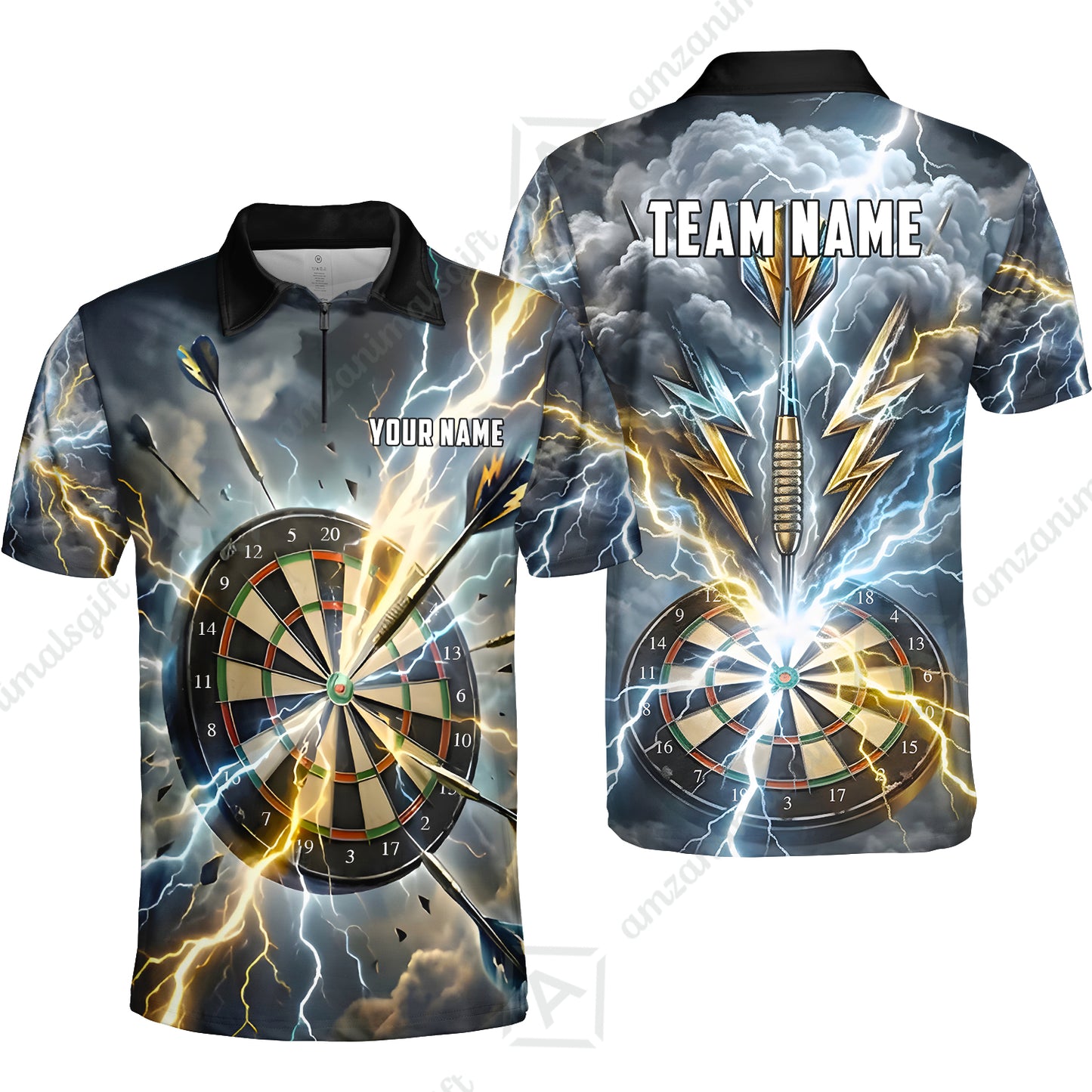 Custom Darts Team Jersey, Personalized Lightning Darts Polo Shirt For Players With Name & Team Name