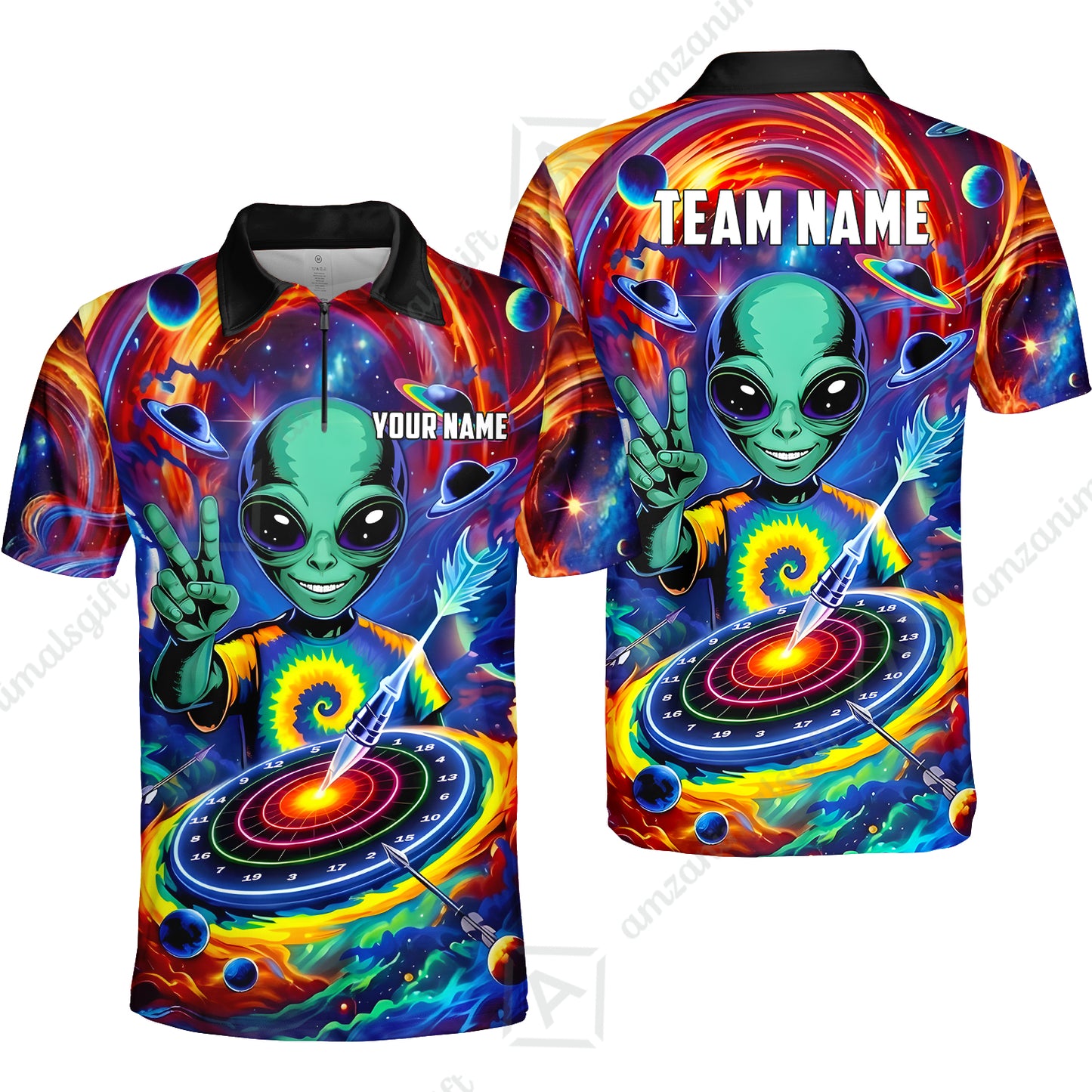 Custom Darts Team Jersey, Personalized Alien Vortex Strike Dart Polo Shirt For Players With Name & Team Name