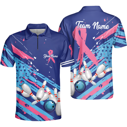 Custom Breast cancer awareness Bowling Team Jerseys Polo Shirts, Bowling uniforms, Breast cancer Bowling Personalized Name And Team Name