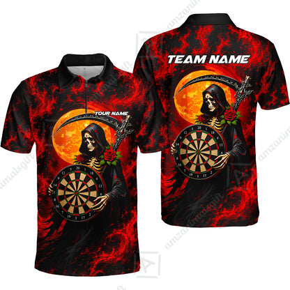 Customized Grim Reaper Holding Dartboard In Moonlight Halloween Darts Jersey, Personalized Name And Team Name For Players