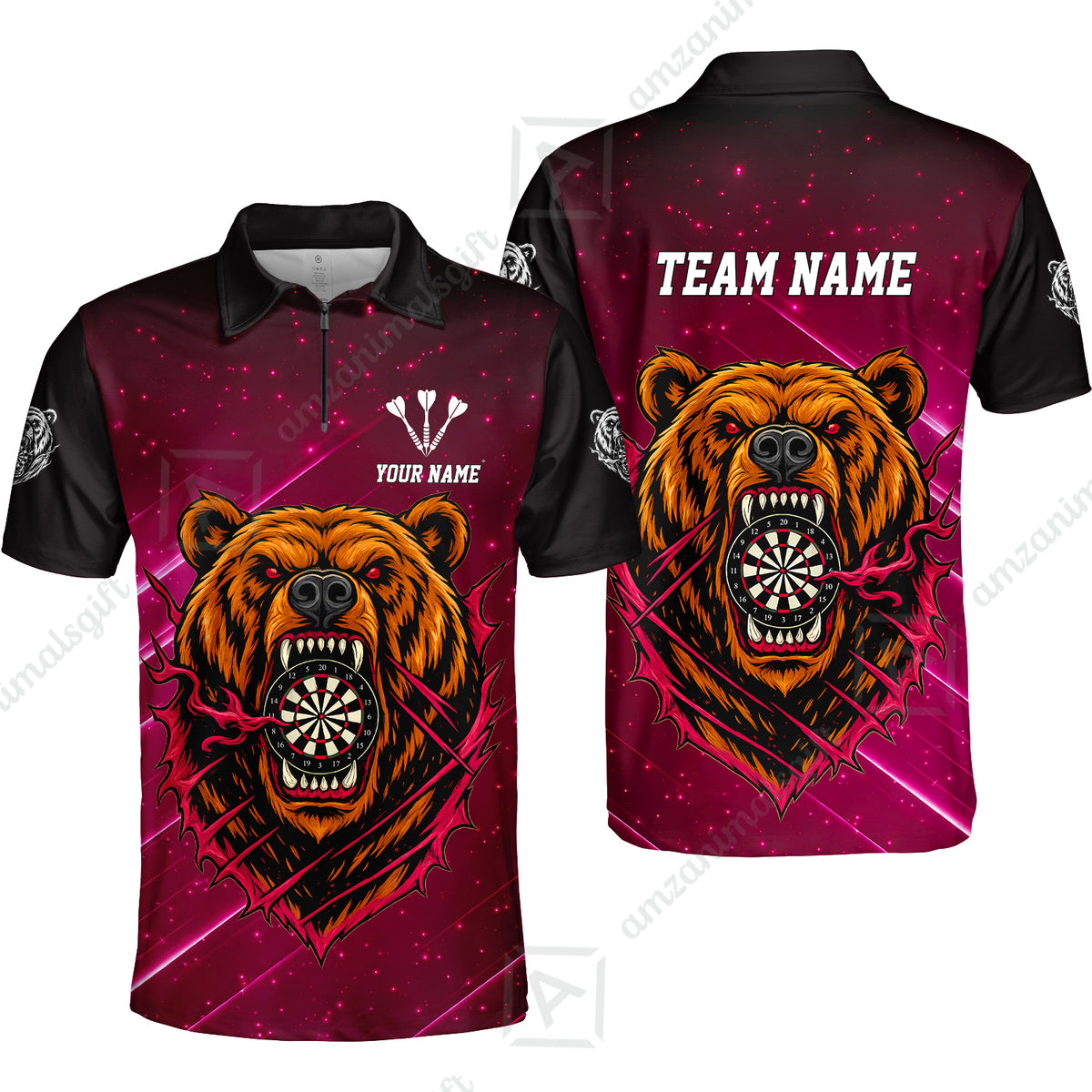 Custom Darts Team Jersey, Personalized Furious Bear Dart Polo Shirt for Players with Name & Team Name