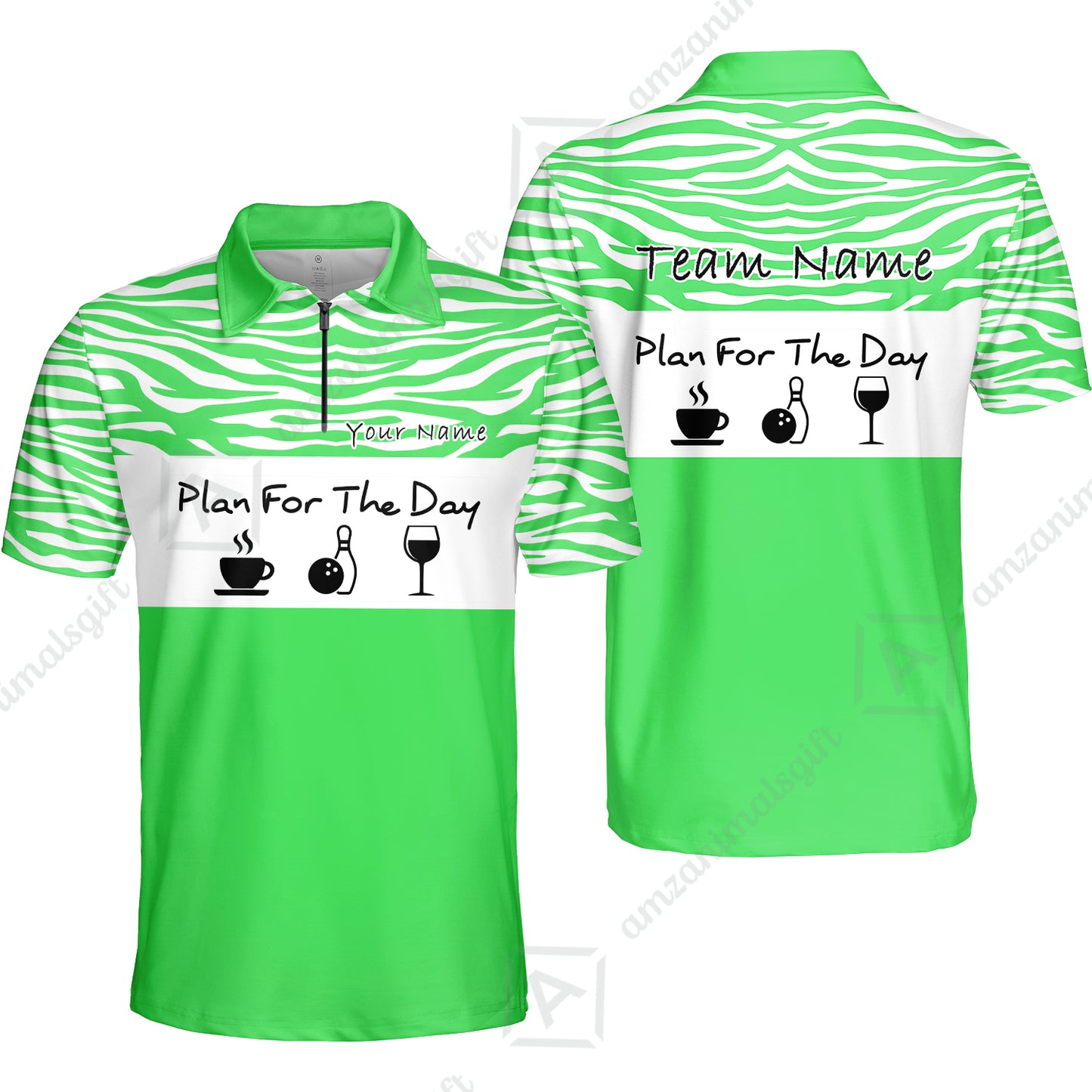 Custom Bowling Jersey Polo Shirt, Plan For The Day Zebra Pattern, Custom Bowling Jersey Team Shirt For Players With Name & Team Name