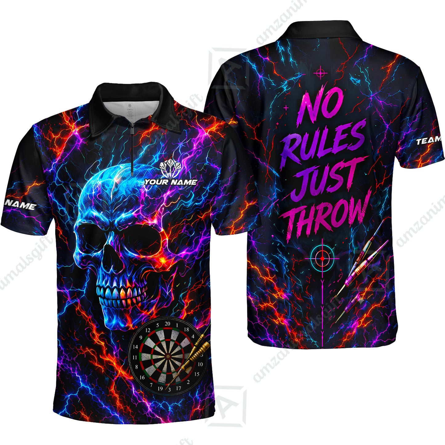 Customized Neon Skull - No Rules Just Throw Darts Jersey, Personalized Name And Team Name For Players
