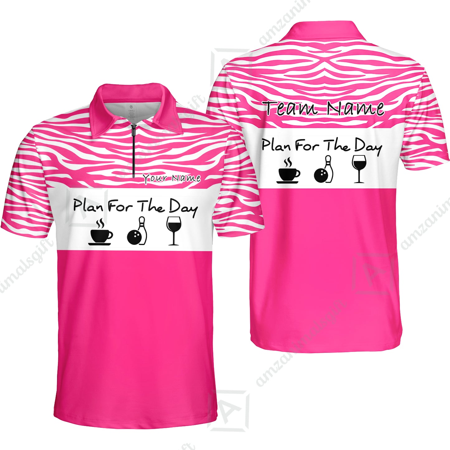 Custom Bowling Jersey Polo Shirt, Plan For The Day Zebra Pattern, Custom Bowling Jersey Team Shirt For Players With Name & Team Name